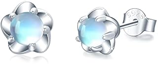 Moonstone Stud Earrings 925 Sterling Silver Rainbow Moonstone Flower Earrings for Women Girls Hypoallergenic Earrings Valentines Gifts for Kids