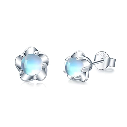 Sterling Silver Moonstone Earrings for Women Flower Jewelry Gifts Hypoallergenic Earrings for Girls Sensitive Ears Small Studs