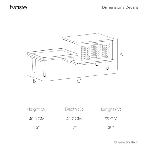 Image of KOVA Solid Sheesham Wood Coffee Table & Centre Table for Living Room with Lift-Down Shutter Storage and Open Side Tray (Dotted, Honey Finish)