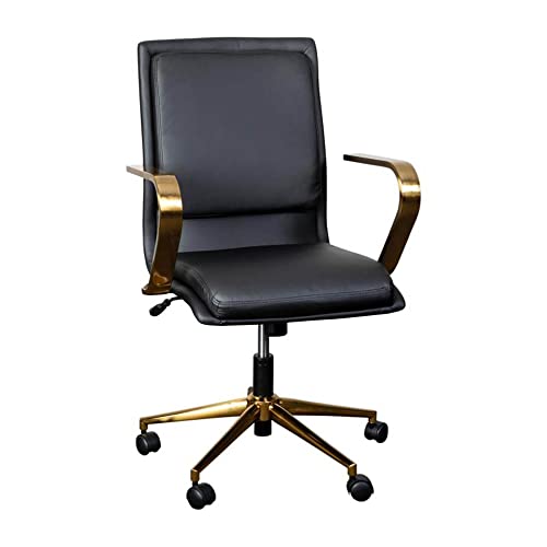 Flash Furniture James Mid-Back Designer Executive Office Chair - Black Leathersoft Upholstery - Brushed Gold Base And Arms - Height Adjustable 360° Swivel Seat #TOP13