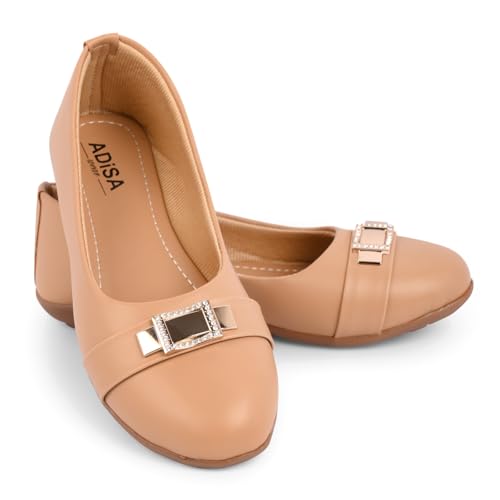 ADISA WEAR Women Girls Slip On Ballet Flats (WS1002-BEI-41) Beige