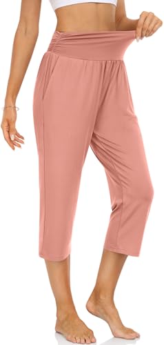 Image of UEU Women's Yoga Capri Pants Loose Soft Drawstring Workout Sweatpants | Comfortable Stretchy Fabric, Casual Lounge Pants, Side Pocket, Workout Travel Daily Wear
