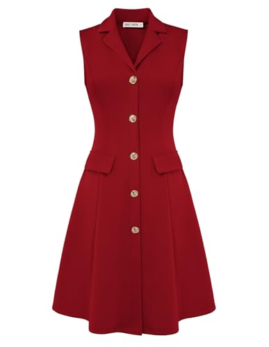 Image of GRACE KARIN Work Dresses for Women 2026 Sleeveless Button Business Midi Dress Notch Lapel V Neck Formal Office A Line Dresses