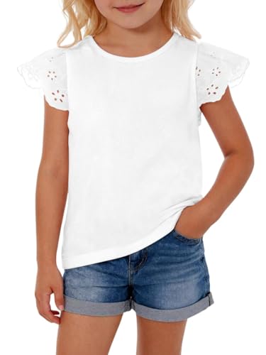Haloumoning Toddler Baby Girl Ruffle Short Sleeve T Shirts Kids Crew Neck Casual Tops Blouses Basic Tee 9M-8Y White