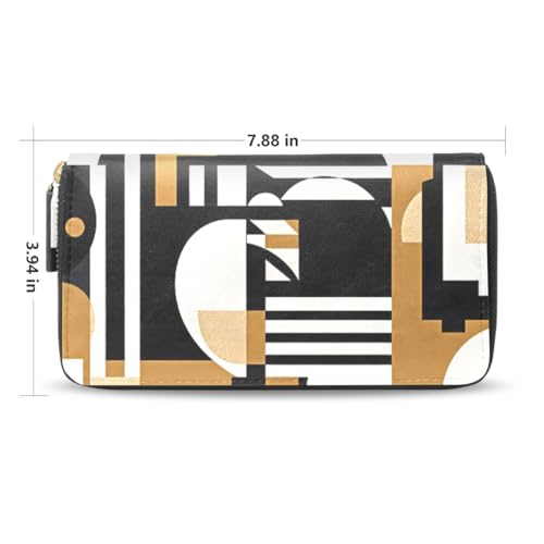 Long Wallets Leather Bifold Wallet for Women Brown Black Geometric with Zipper Credit Card Holder Large Capacity2