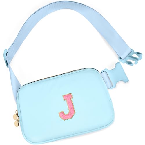 Image of mibasies Initial Fanny Pack for Girls, Birthday Gifts for 4 5 6 7 8 9 10 11 12 13 Teen Girl - Cute Personalized Trend Stuff - Light Blue J