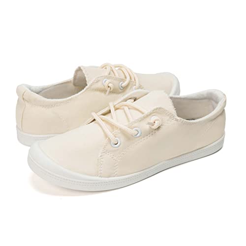 Image of FUNKYMONKEY Slip-On Canvas Sneakers for Women, Comfortable Lightweight Lace-Up Flat Casual Tennis Shoes Breathable Walking Shoes for Everyday Wear