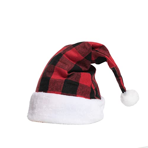 12 Pack Premium Santa Hats, Plush Red Velvet Plaid Christmas Hats with White Cuffs for Christmas Holiday Favors and Party Supplies