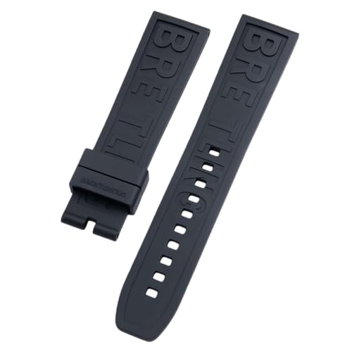 ROUHO Flexible Rubber Watch Strap Replacement Sweatproof Watch Band for Breitling Superocean Blackbird-Black 20mm
