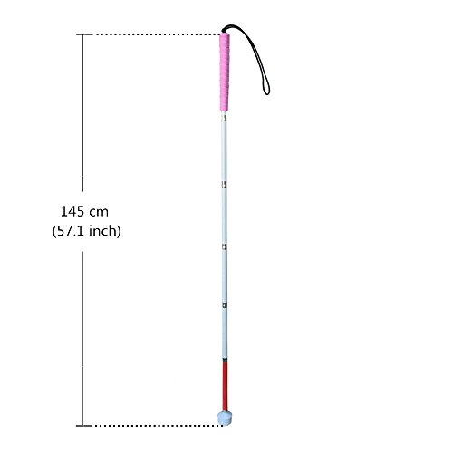 Aluminum Mobility Folding White Cane for Vision Impaired and Blind People (Folds Down 6 Sections) (145cm (57.1 inch), Pink Handle) - Image 2