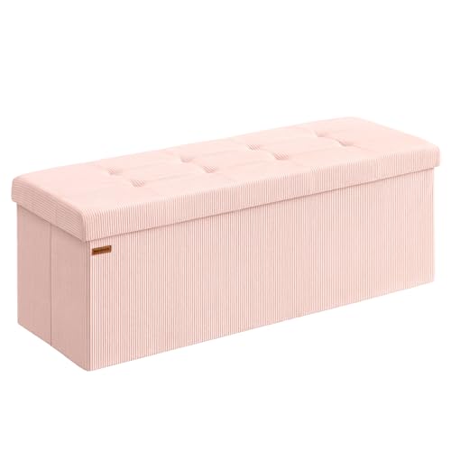 SONGMICS MAZIE Collection - Storage Ottoman Bench, Foldable Foot Rest, 15 x 43 x 15 Inches, End of Bed Bench, Storage Chest, Load 660 lb, Living Room, Bedroom, Entryway, Jelly Pink ULSF604R0