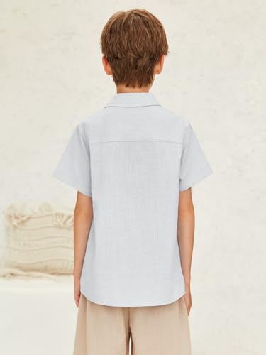 Makkrom Boys Guayabera Short Sleeve Button Down Linen Lapel Casual Camp Beach Shirts4