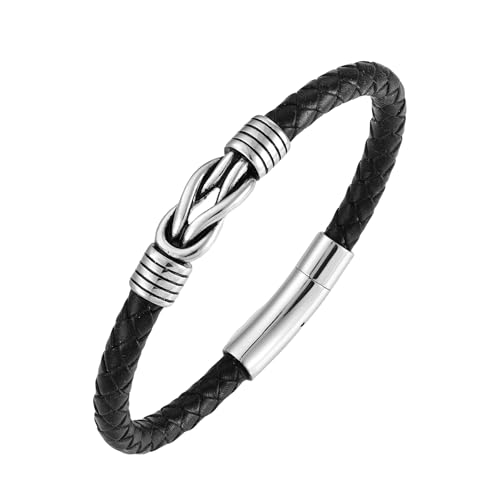 STARCHENIE Leather Infinity Knot Bracelet for Men Stainless Steel Men's Black Braided Leather Bangle Bracelets