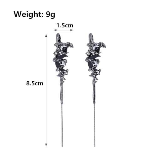 2Pcs Myth of the Moon Ear Hook Needle Piercing Earring Goth Climber Crawler Earrings Vintage Punk Moon Wrap Earrings Jewelry Accessory Present for Women Wife3