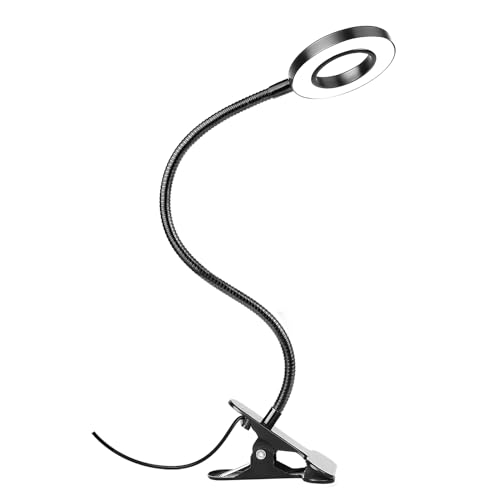 Clip-on Desk Lamp for Reading and Home Office - 10 Brightness Levels, 3 Modes - Bed Headboard or Craft Table Clamp Light