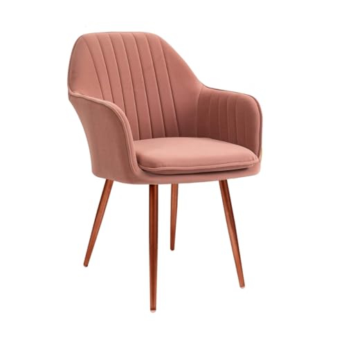 Image of Plush Dining Chair | Accent Chair for Living Room Bedroom Restuarant | Velvet Fabric & Thick Cushion Seat with Sturdy Glossy Metal Legs (Bronze Legs, Pink)