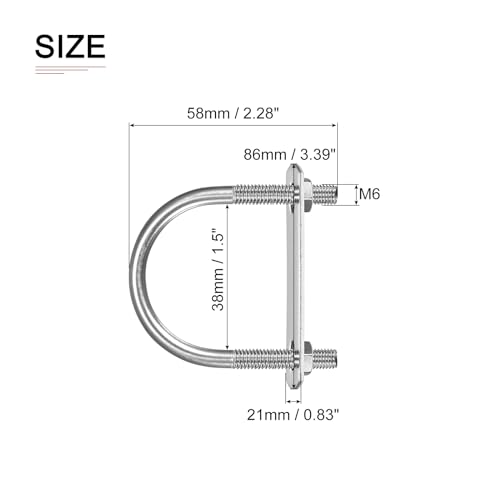 Image of DTGN M6x38x58mm(ThreadxWxL) Round U Bolt - 3Pack - Good for Trailer Pipe Replacement Parts - 304 Stainless Steel U Shape Bolts