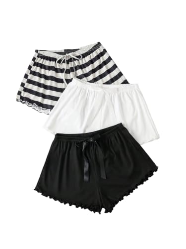 Image of WDIRARA Women's 3 Pack Plaid Letter Graphic Pajama Shorts Lounge Shorts