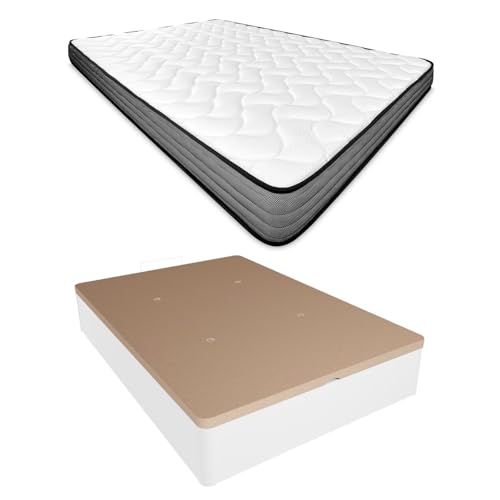 Homey   Pack Colchón Viscoelástico Andrea Reversible + Canapé Madera Abatible Gran Capacidad | Color Blanco 105 x 190