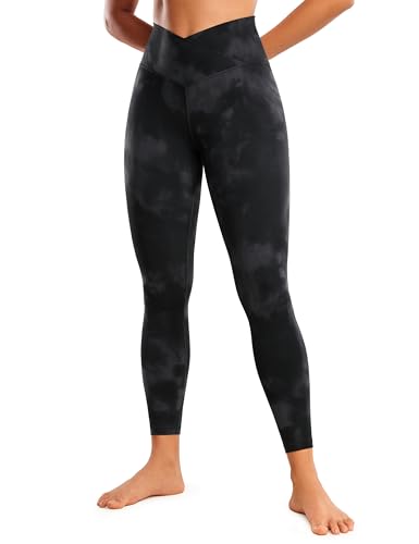 CRZ YOGA Femmes Butterluxe Haute Taille Croisée en V Athlétique Entraînement Doux Yoga Leggings - 64cm Fleurs Tie-Dye Noires 40