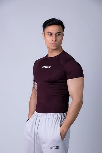 Image of COITONIC Men's Half Sleeve Compression T-Shirt - Athletic Base Layer for Gym, Sports & Fitness Training