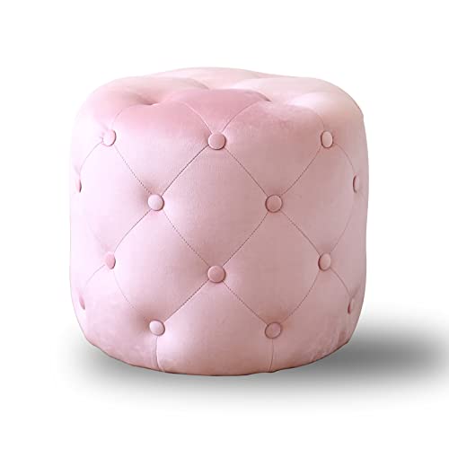 Repose-Pieds Pouf Rond Rose Touffeté - Tabouret Vanité 45x45x41 - 2