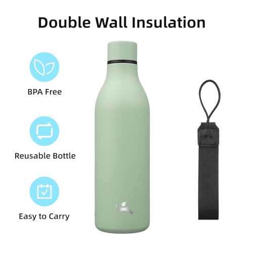 Image of Konokyo 25 oz Insulated Stainless Steel Metal Water Bottle with Strap | BPA-free, leak-proof, dishwasher-safe reusable bottle with strap for gym, school, hiking, outdoor travel & hydration
