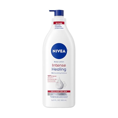 NIVEA Intense Healing Body Lotion for Very Dry, Itchy Skin with Glycerin, Provitamin B5 and Niacinamide, 72-Hour Body Moisturizer, 16.9 Fl Oz Pump Bottle