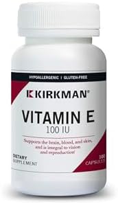 Kirkman Vitamin E 100 IU - Hypoallergenic || 100 Vegetarian Capsules || Supports Immune System || Gluten Free || Casein Free || Soy-Free