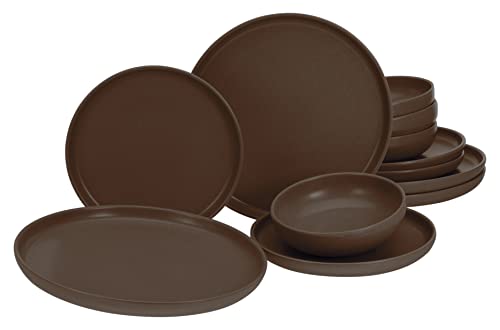 creaTable, Uno Braun, 12-teiliges Teller Set aus Steinzeug – Ansicht 1