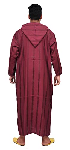 Treasures Of Morocco Moroccan Men Djellaba Handmade Hooded Caftan Burgundy With Matching Embroidery Tread Thobe Loungewear African Medium3