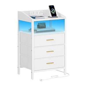 Hzuaneri Nachttisch mit LED und Ladestation NS31013W