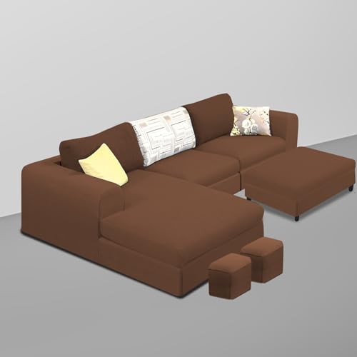 Image of Koza LHS 4 Seater L Shape Sofa Set with Center Table for Living Room (Brown Fabric) Premium Fabric Sofa