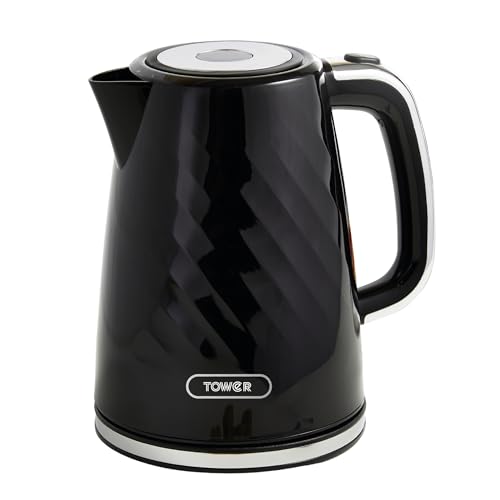 Image of Tower Premium Windsor Electric Kettle 1.7L, 1350W | Strix Contoller, Rapid Boil in 45 Seconds, Auto Shut-Off, Boil-Dry Protection, 360 Power Base, Water Level Indicator, 2.5 Year Warranty (Black).