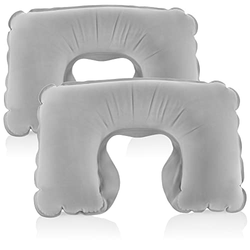 com-four® 2X Oreiller de Soutien de Nuque Gonflable - Coussin de Nuque Pratique à gonfler - Oreiller de Voyage idéal pour Les Avions, Les Trains et Les Bus (Gris)