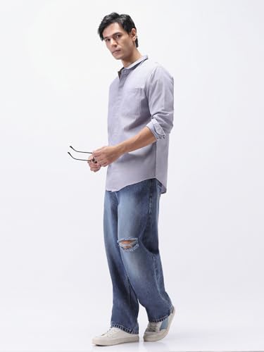 Image of Urbano Fashion Men's Cotton Full Sleeve Regular Fit Casual Solid Shirt with Band Collar