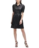 Beautiful things happen when masculine and feminine details mix, and this puff sleeve button-down vegan leather dress from DKNY is proof of that.
