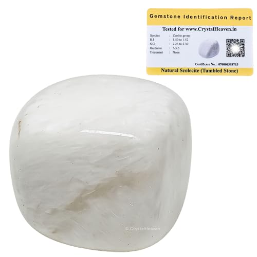 Image of Certified Scolecite Crystal Healing Tumbled Stone, Natural Polished Crystals for DIY Crafts, Manifestation, Meditation, Pooja Feng Shui and Reiki Healing (30 Grams)