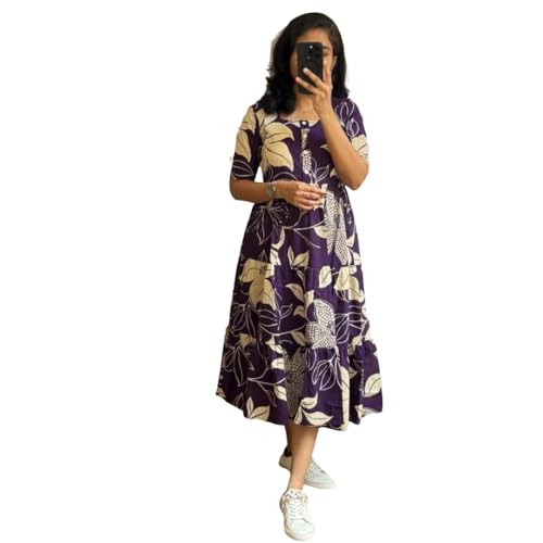 Image of Floral Midi Dress for Women - Summer Boho Dress, Lightweight & Breathable, Elegant Floral Print, Casual & Vacation Outfit, Comfortable Flowy Dress for Women
