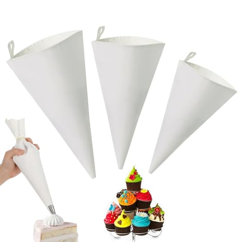 POHOVE 3 mangas pasteleras profesionales, 40/35/30 cm, reutilizables, color blanco, crema pastelera para decoración de pasteles, tartas, mordazas caseras (blanco, tamaño: 40/35/30 cm)