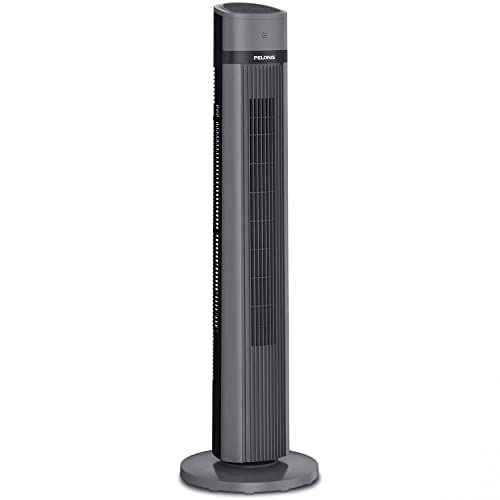 PELONIS 40-inch Bladeless Tower Fan for Bedroom, Standing Fan with Remote Control, 26ft/s, 90° Oscillation, 3 Speed Settings, 27 dB, 3 Modes, 15-Hour Timer, LED Display, Fan that Blows Cold Air, Black