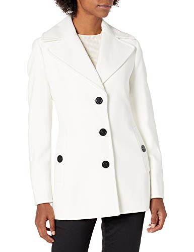 Calvin Klein Womens Single Breasted Faux Wool Peacoat, WHT, L
