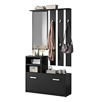 Selsey Flurgarderoben Set Garderobe Flur Wandgarderobe Garderobenpaneel Schuhregal Spiegel Regal Garderobenset Schwarz Mit Silbernen Griffen Yesfir
