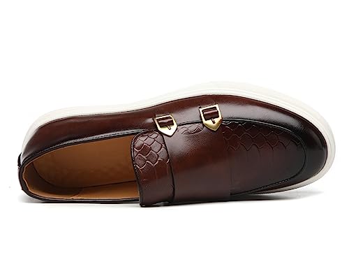 Santimon Men's Monk Strap Buckle Loafers Slip-on Flat Chunky Sole Casual Dress Shoes3