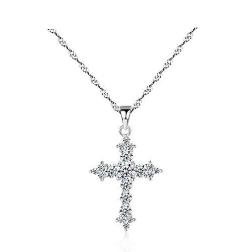 Collier pendentif croix en argent 925 massif et cristaux de qualité fine