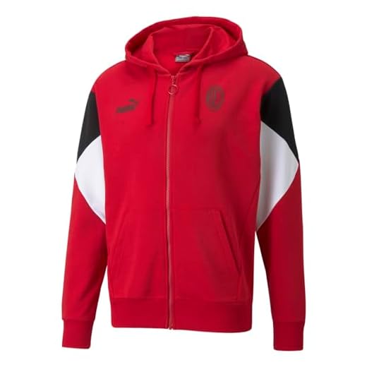 PUMA Men's Standard ACM FTBLCULTURE Full Zip Hoodie, Tango RED Black, Small