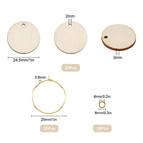 SUNNYCLUE 1 Box Wooden Wine Glass Charms Markers Tags Identification Flat Round Charms Glass Identifiers for Drinks Stem Glasses 20Pcs Wood Pendants 20Pcs Hoops 30Pcs Jump Rings Family Gathering