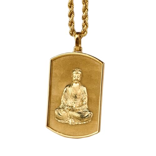 Collier gravé Bouddha en argent sterling plaqué or d'exception