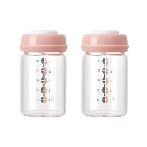 ifundom Milk Storage Cups 2Pcs Clear Scale Glass Breastmilk Bottles Portable Lightweight for Easy Feeding and Storage Dishwasher Freezer Safe 4.3In X 2.2In