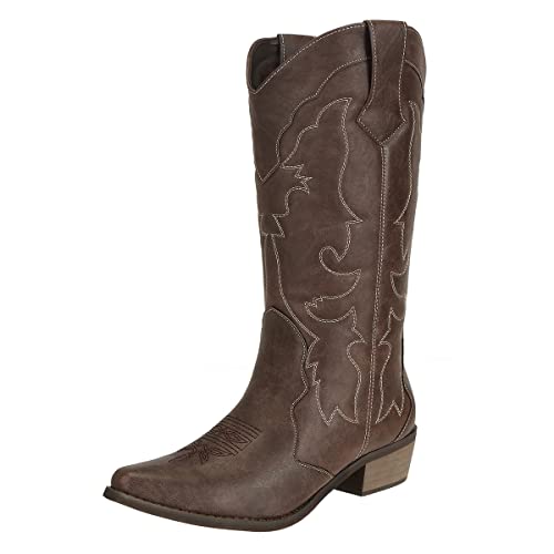 Womens Western Cowgirl Cowboy Boots Mid Calf Snip Toe Fashion Shoes